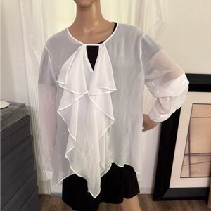 Jennifer Lopez Cream Asymmetrical Ruffled Blouse